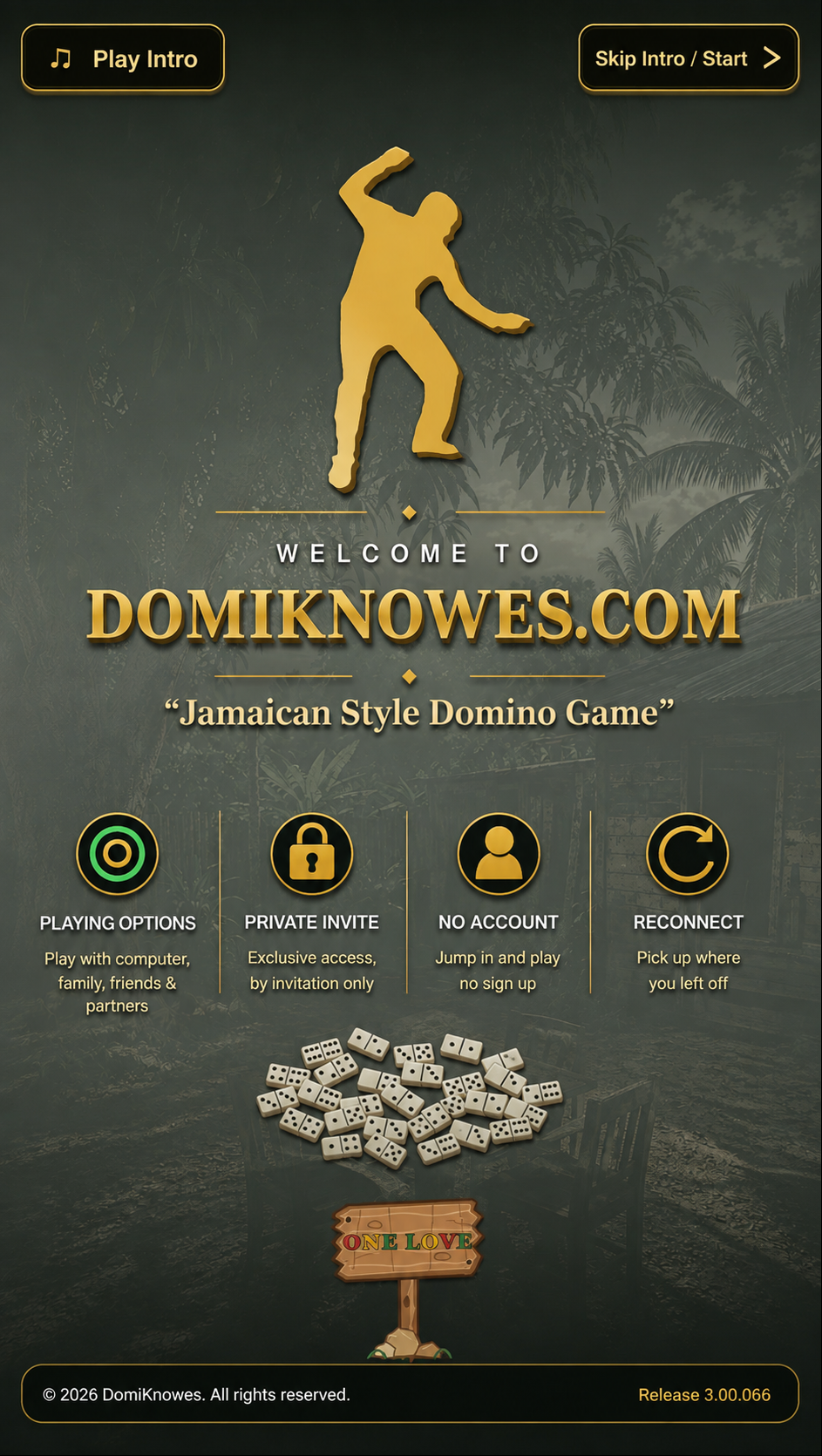 DomiKnowes intro in a Jamaican country yard with a domino table